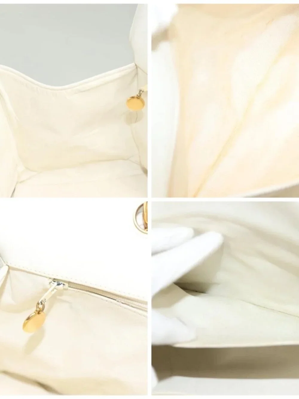 CHANEL Matelasse Chain Hand Bag Grained Calf Skin White Gold CC Auth bs26565